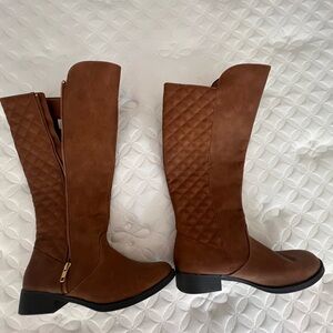 Brown Quilted Knee-High Boots
